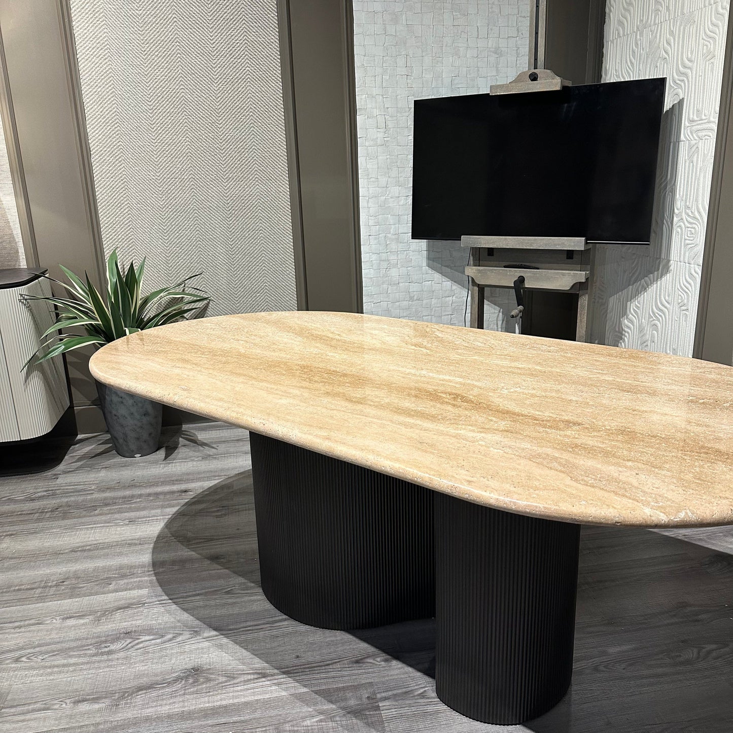 Travertine Ribbed Base Dining Table