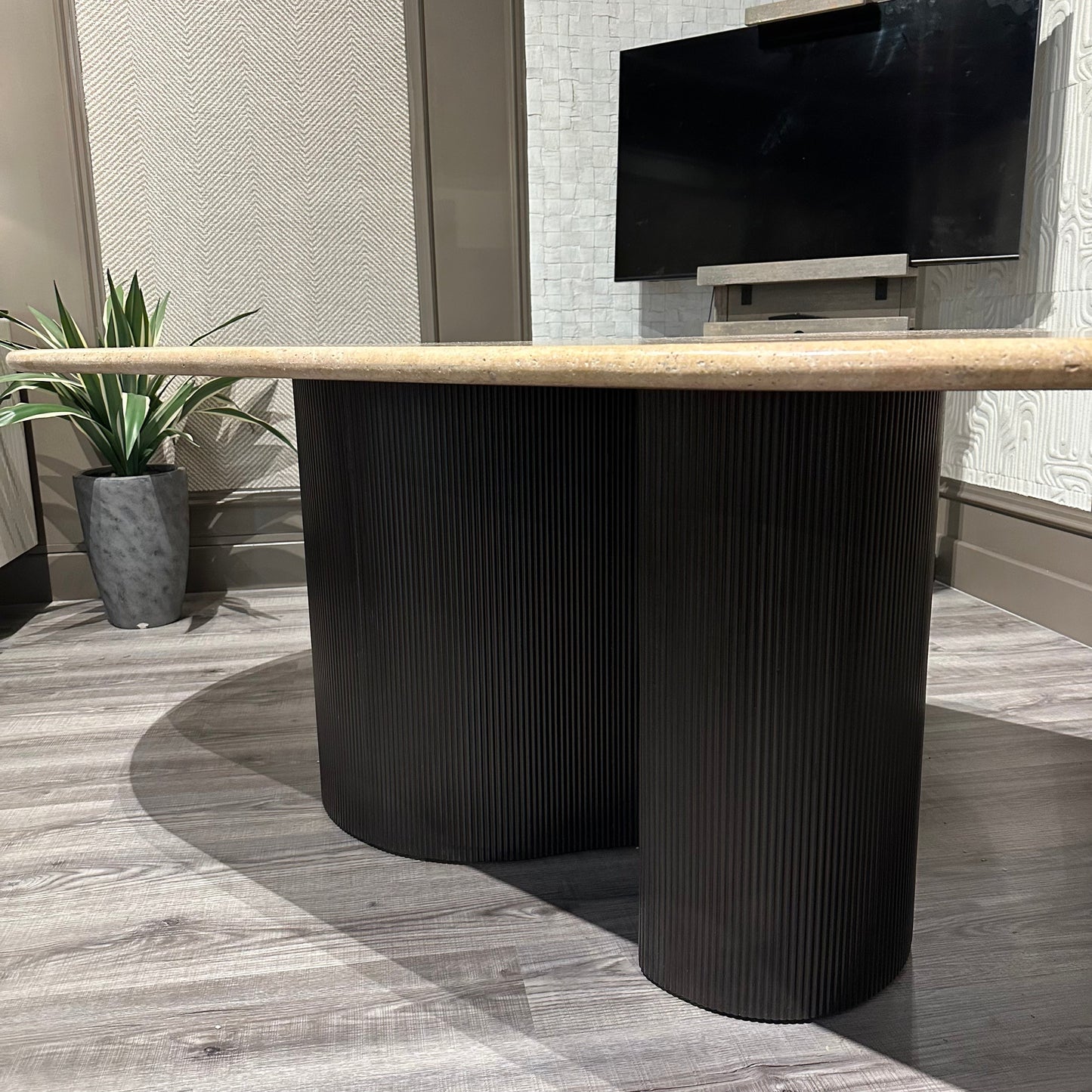 Travertine Ribbed Base Dining Table