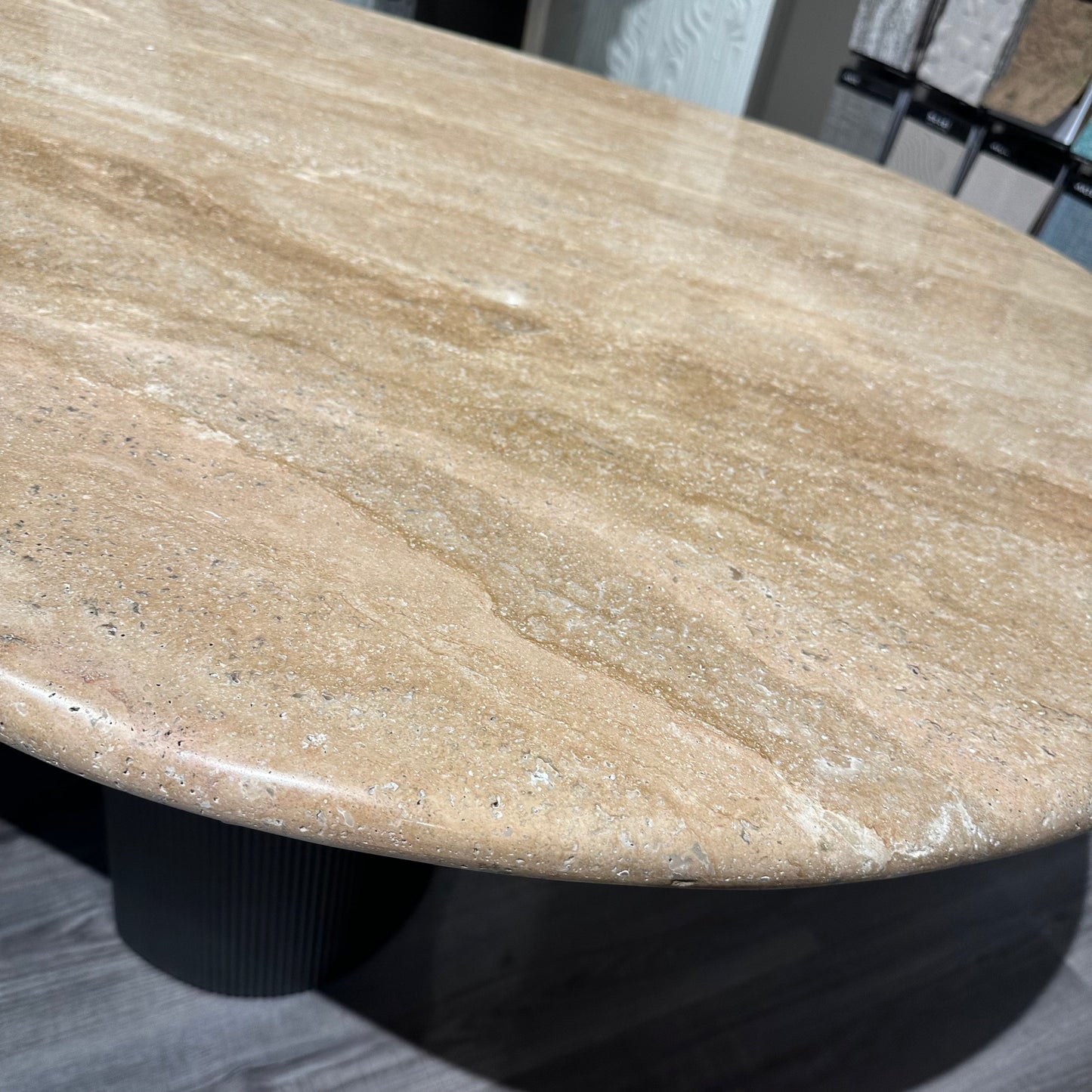 Travertine Ribbed Base Dining Table